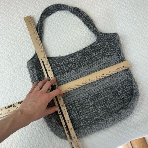 Handmade Vintage Crochet Knit Granny Shoulder Hand Bag Purse Grey Grannycore - Picture 6 of 7